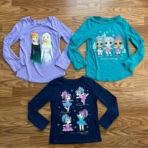 Lot 3pc Jumping Beans Frozen LOL Unicorn Girls 7 7-8 Long Sleeve Tops Shirts EUC
